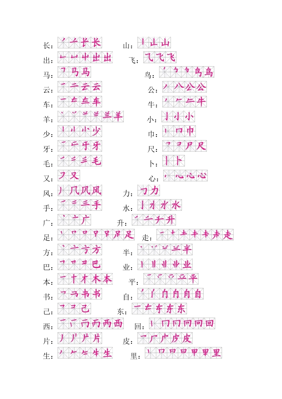 人教版语文一年级上册全部生字笔顺_第2页