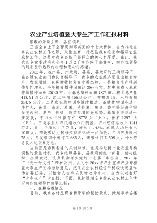 农业产业培植暨大春生产工作汇报材料