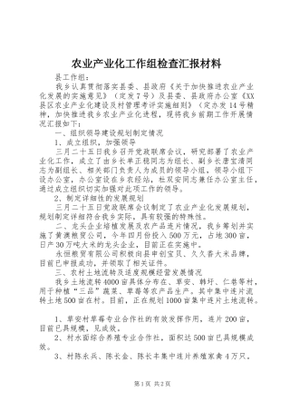 农业产业化工作组检查汇报材料