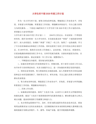 大学生村干部2020年度工作计划 