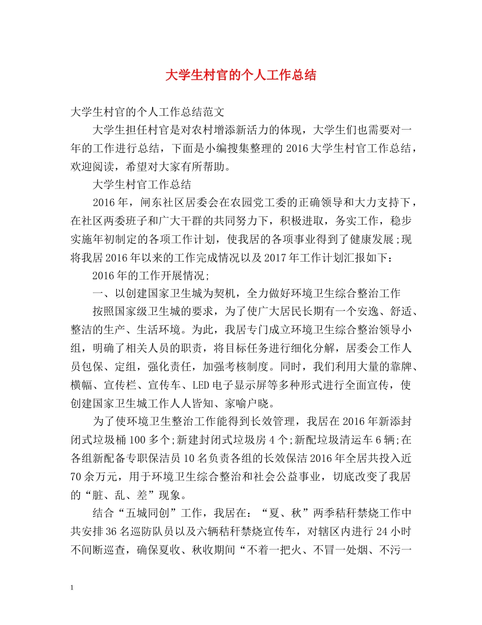 大学生村官的个人工作总结 (2) _第1页