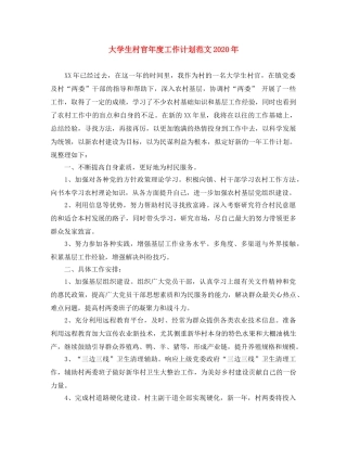 大学生村官年度工作计划范文2020年 