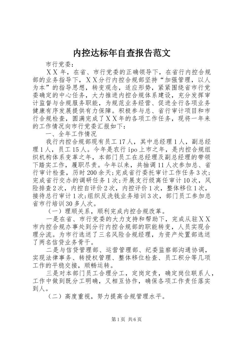 内控达标年自查报告范文_第1页