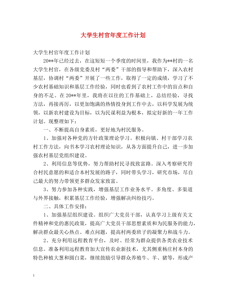 大学生村官年度工作计划2 _第1页