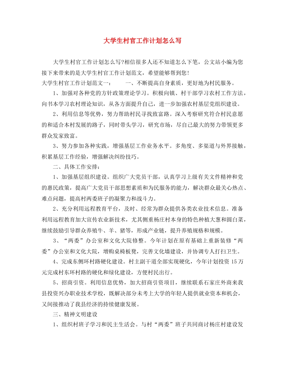 大学生村官工作计划怎么写 _第1页