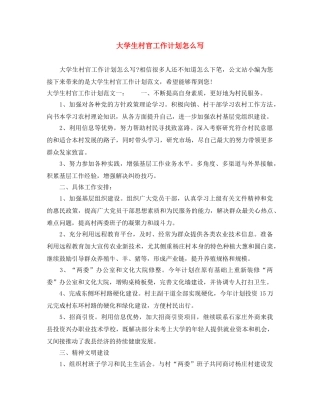 大学生村官工作计划怎么写 