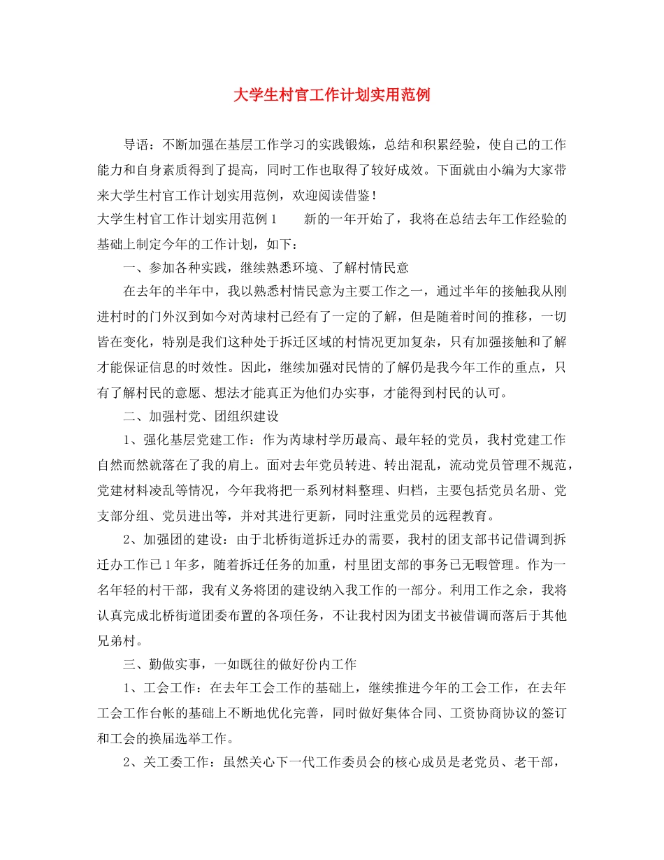 大学生村官工作计划实用范例 _第1页