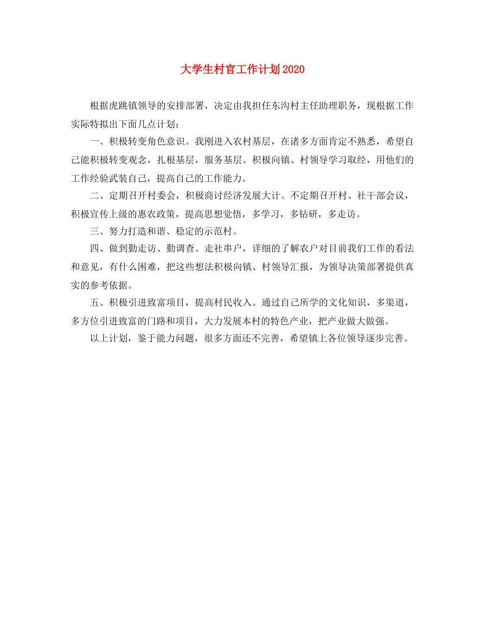 大学生村官工作计划2020 _第1页