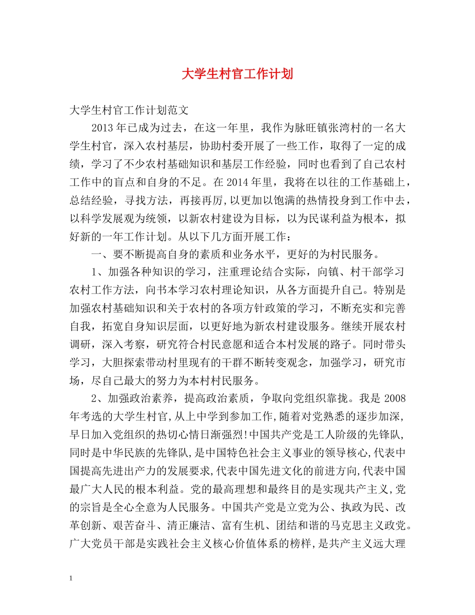 大学生村官工作计划 _第1页