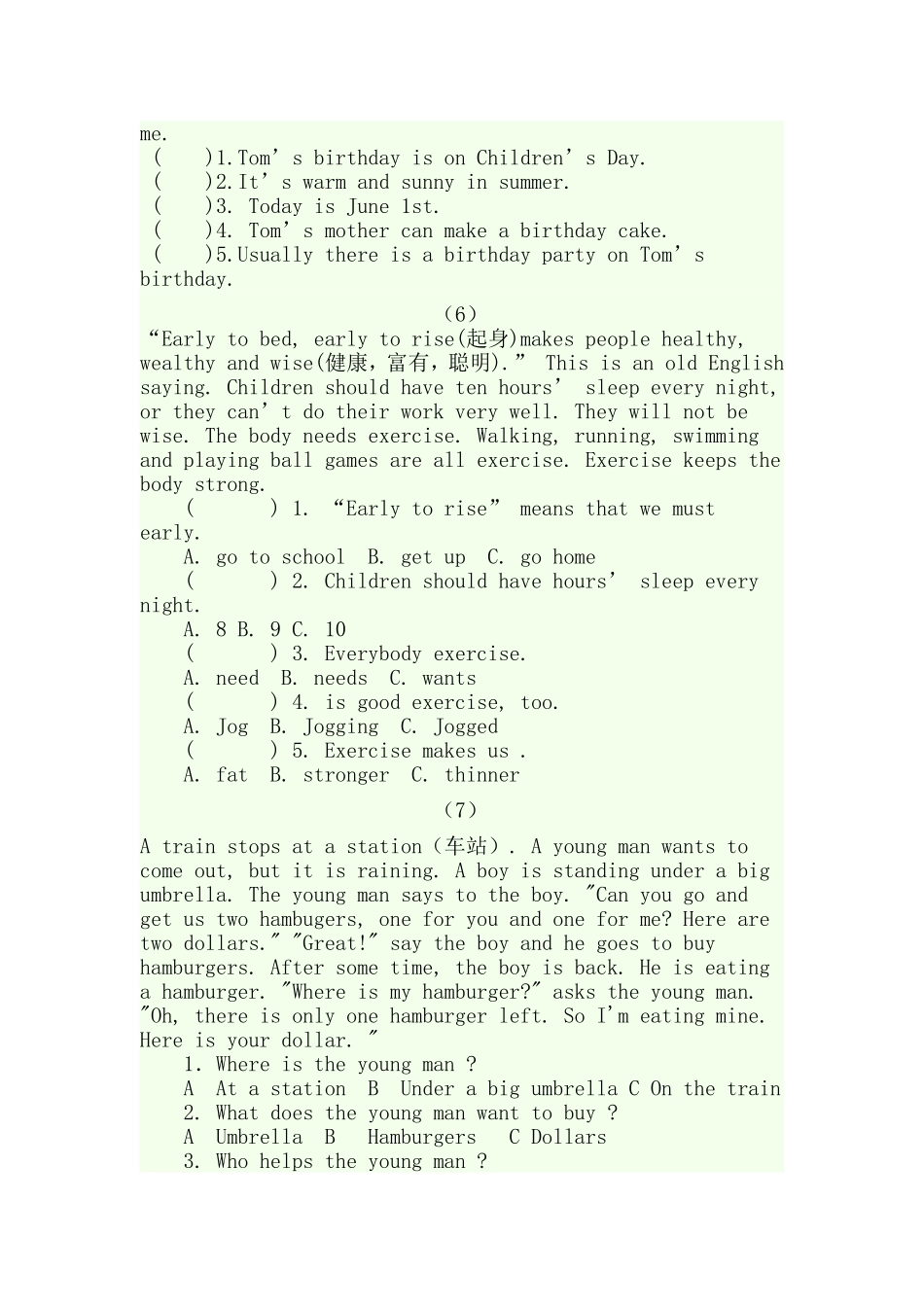 小学五年级英语阅读题20篇_第3页