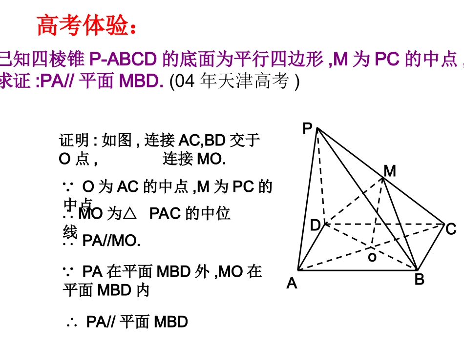 高中一年级数学必修2第二章点、直线、平面之间的位置关系2．2直线、平面平行的判定及其性质课件_第1页