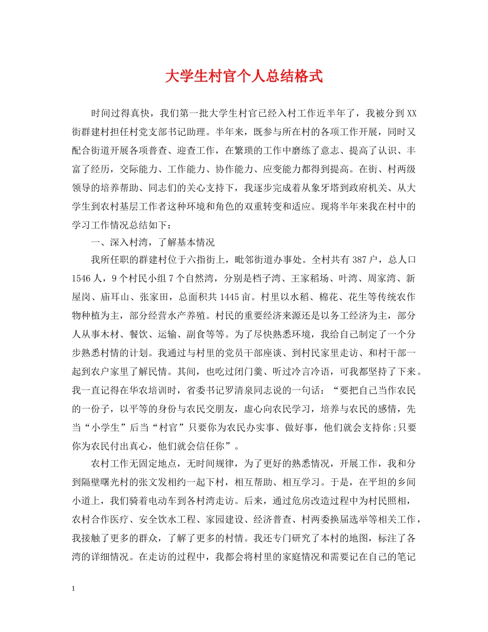 大学生村官个人总结格式 _第1页