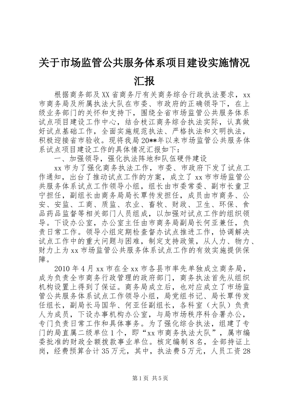 关于市场监管公共服务体系项目建设实施情况汇报_第1页