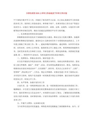 大学生村官2020上半年工作总结及下半年工作计划 