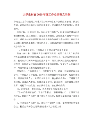 大学生村官2020年度工作总结范文示例 