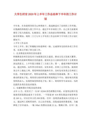 大学生村官2020年上半年工作总结和下半年的工作计划 
