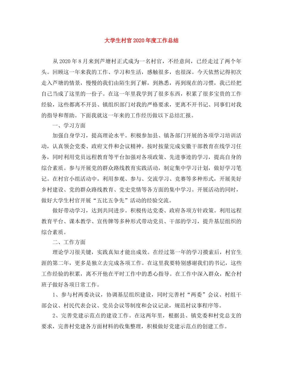 大学生村官2020年度工作总结 _第1页