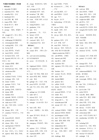 最新2014年与牛津课本单词表一致的高中模块一至十一单词表