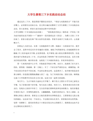 大学生暑期三下乡实践活动总结 