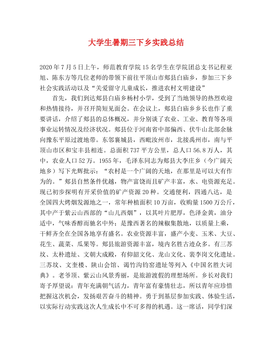 大学生暑期三下乡实践总结 _第1页