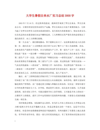 大学生暑假自来水厂实习总结3000字 