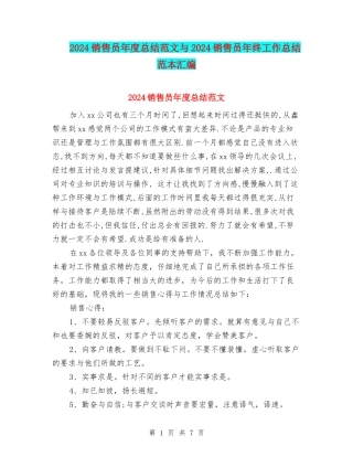 2024销售员年度总结范文与2024销售员年终工作总结范本汇编