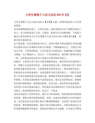 大学生暑假个人实习总结900字 