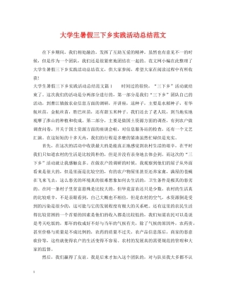 大学生暑假三下乡实践活动总结范文 