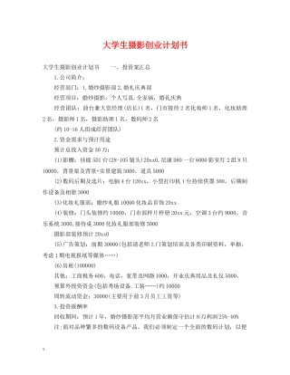 大学生摄影创业计划书 