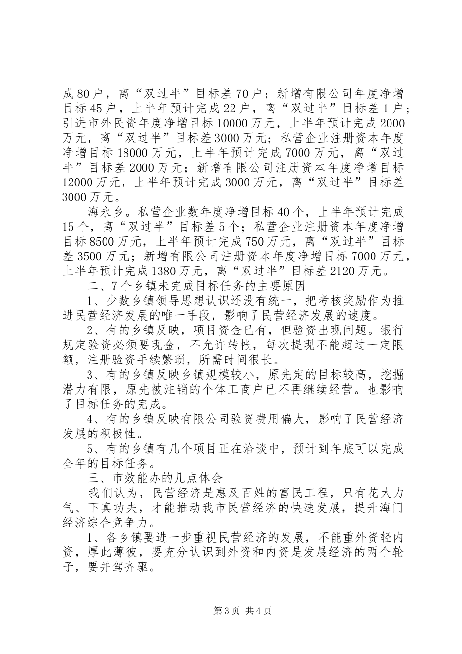 关于对全市各乡镇民营经济进展情况督查的汇报_第3页