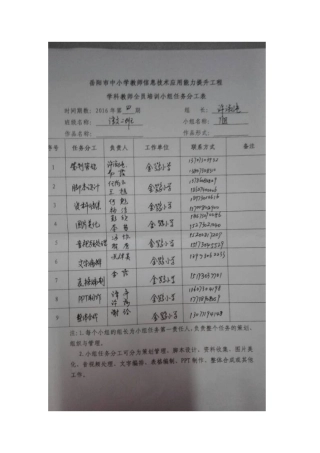 岳阳二班七组分工表（彭欣）