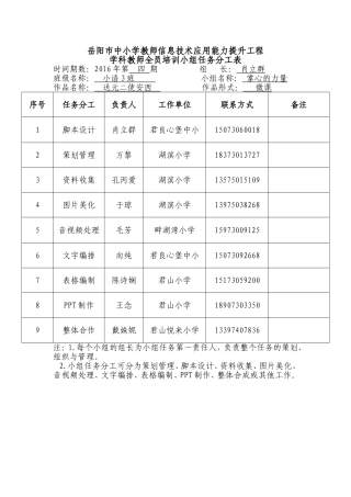 小语3班5组小组任务分工表
