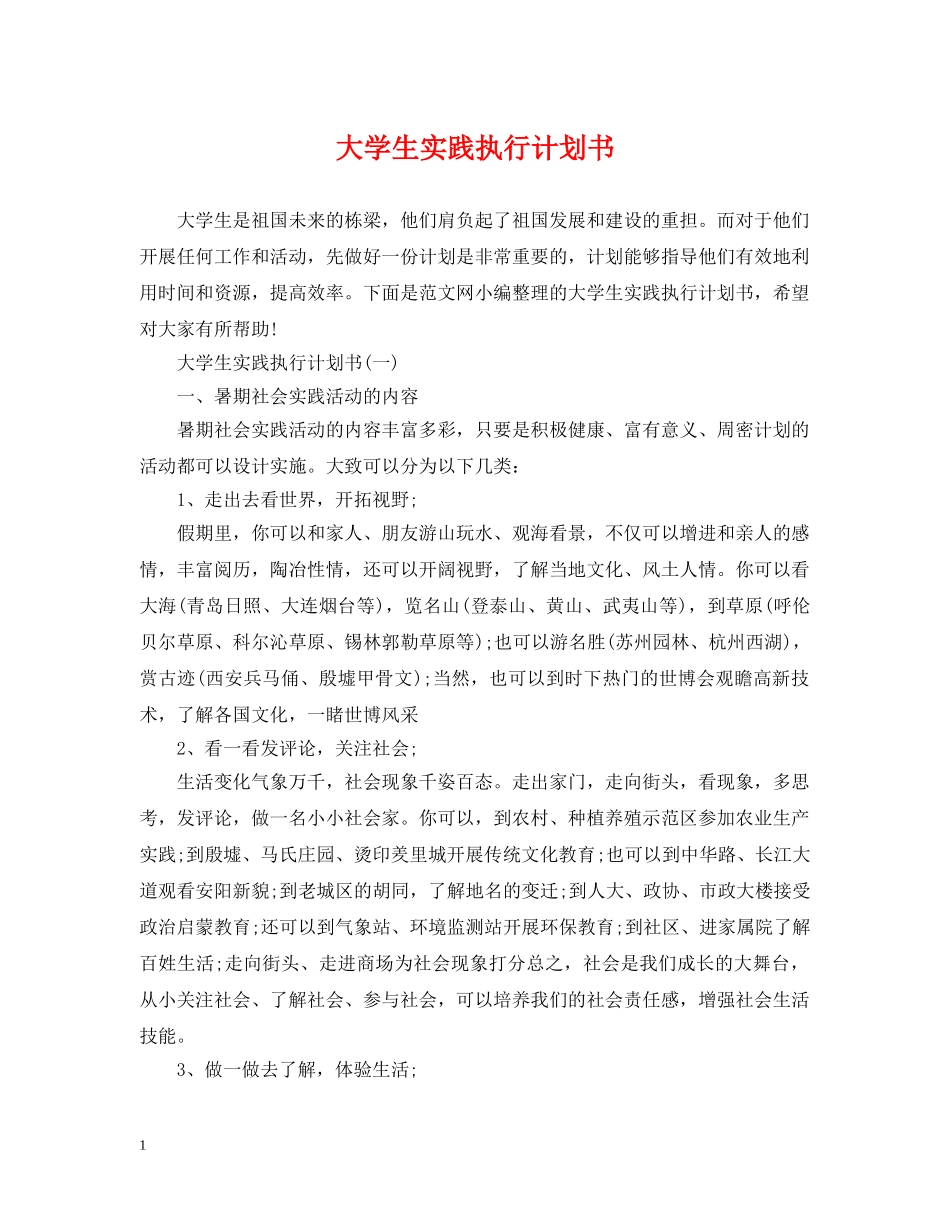 大学生实践执行计划书 _第1页