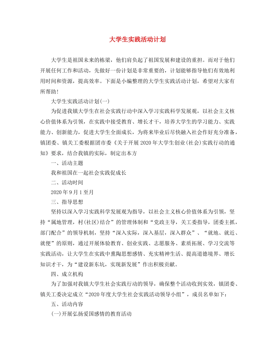 大学生实践活动计划 _第1页