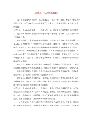 大学生大一个人工作总结范文 