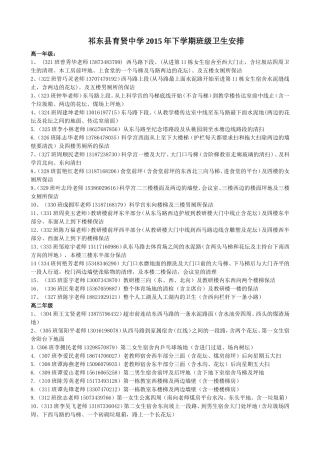 2015年下期育贤卫生安排表