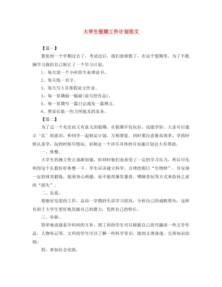 大学生假期工作计划范文 