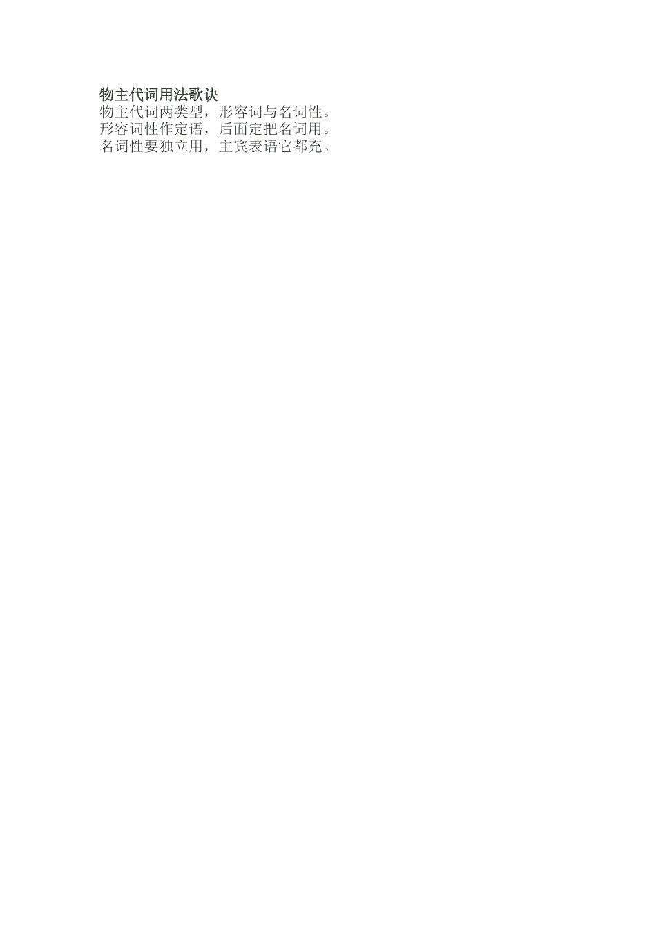 物主代词用法歌诀_第1页