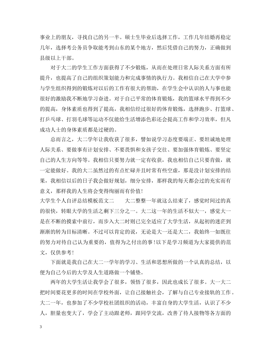 大学生个人自评总结模板 _第3页