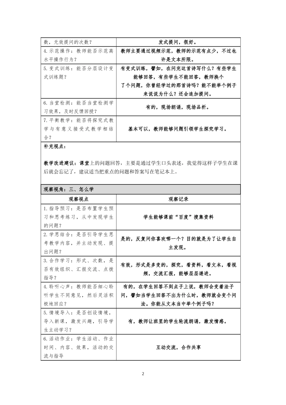 课堂观察记录模板new_第2页