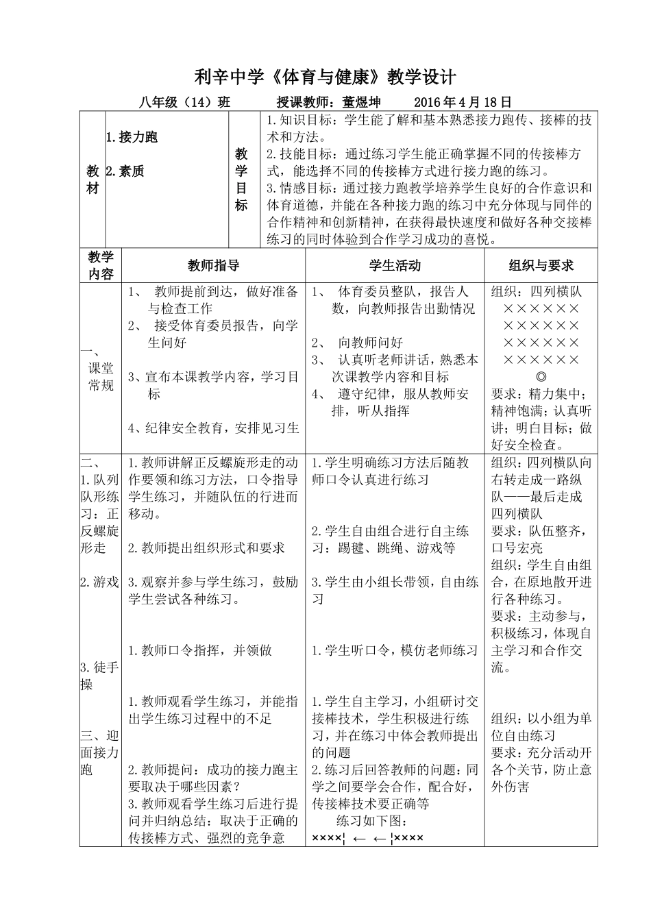 董煜坤（利辛中学）八年级接力跑教学设计_第1页