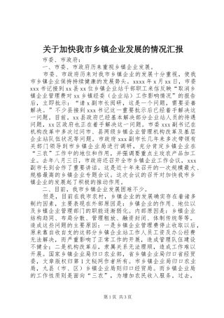 关于加快我市乡镇企业发展的情况汇报