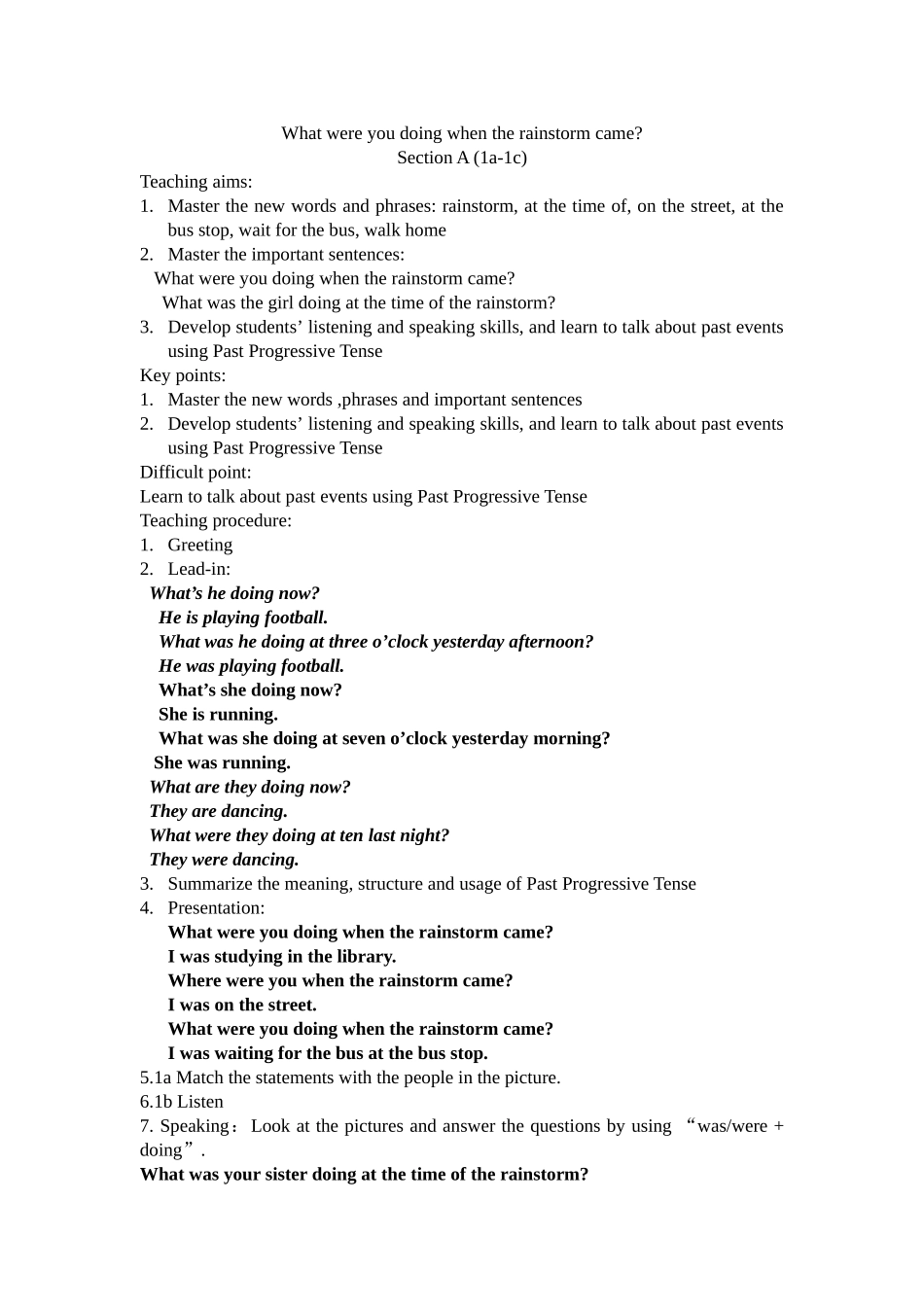 八年级下册unit5（1a-1c）教学设计_第1页