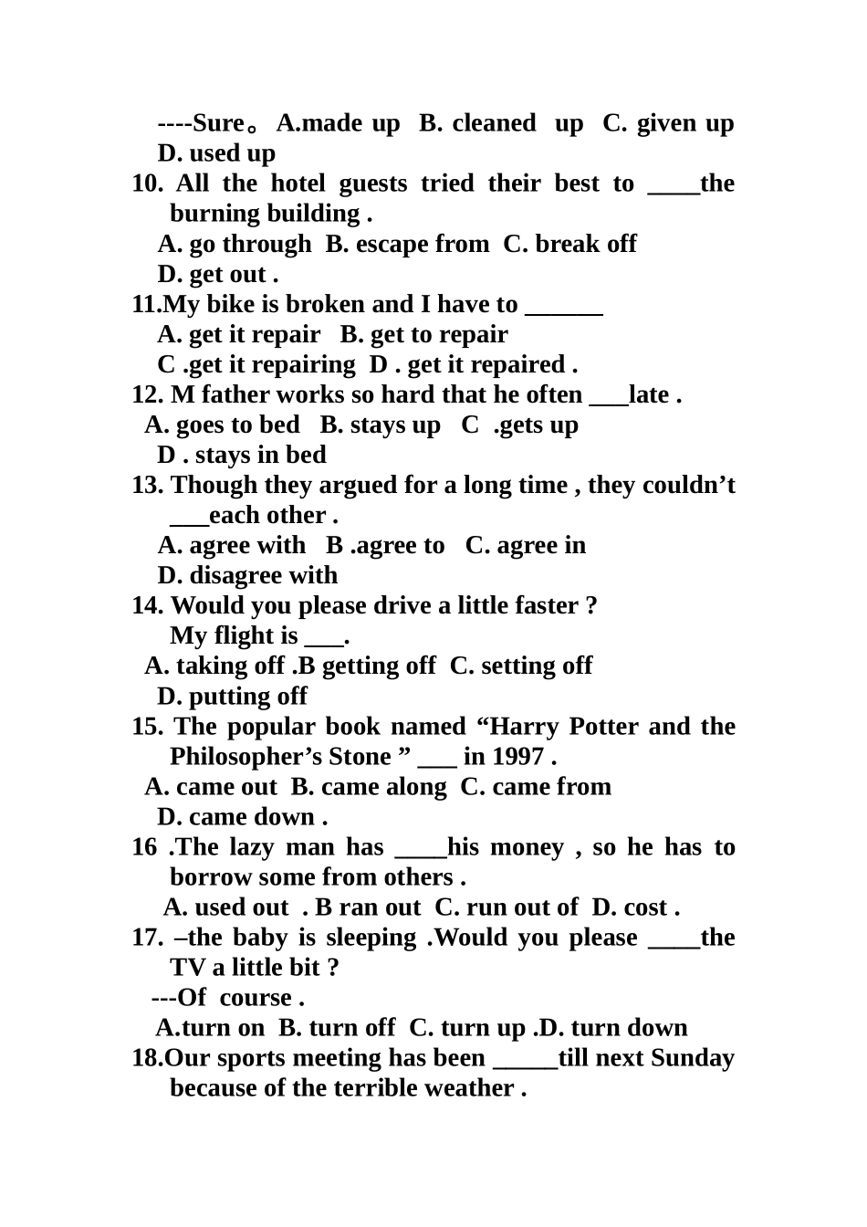 中考复习。动词短语专项练习和单句改错_第2页