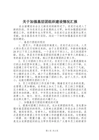 关于加强基层团组织建设情况汇报