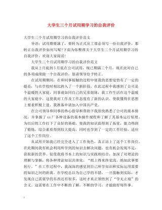 大学生三个月试用期学习的自我评价 