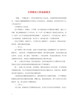 大学班长工作总结范文2 