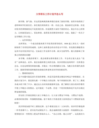 大学班长工作计划书怎么写 