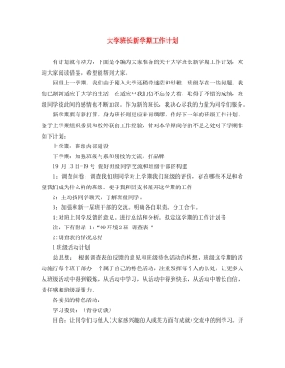 大学班长新学期工作计划 