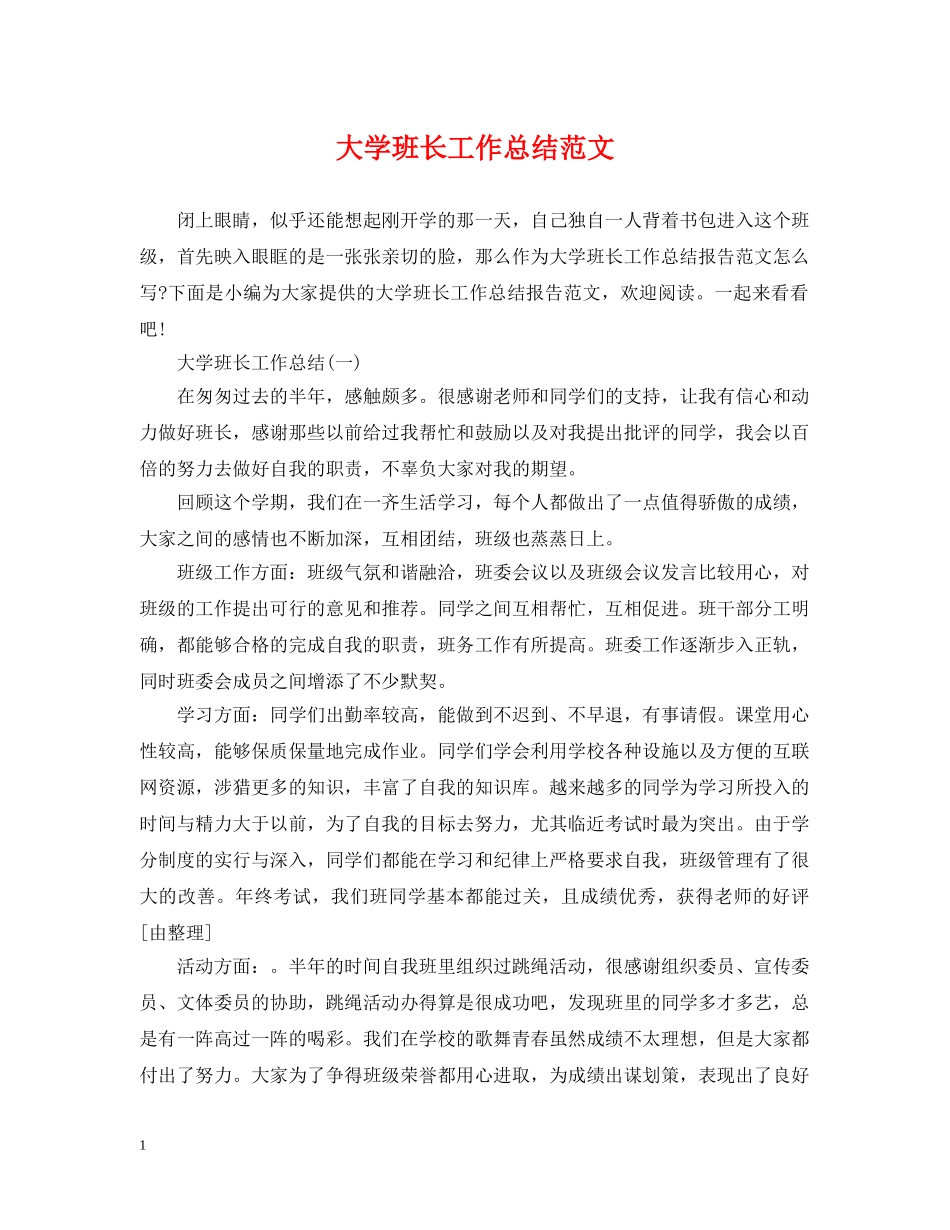 大学班长工作总结范文 _第1页